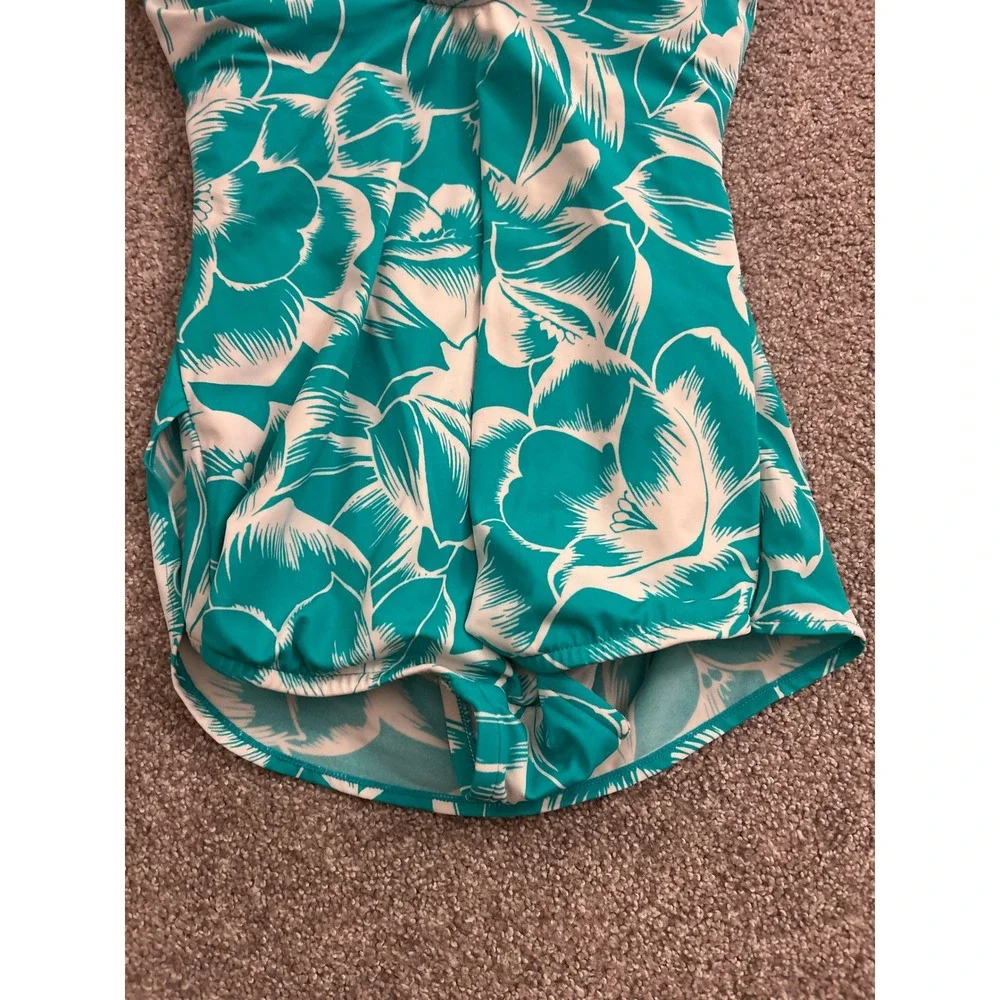 Croft & Barrow Swim Dress Womens 12 Teal Floral Excellent Ruched One Piece